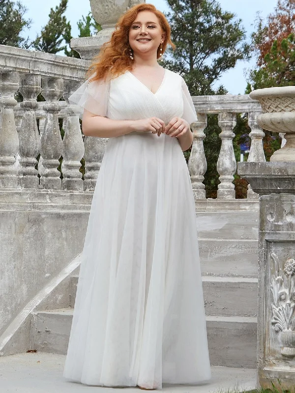 Plus Size Women's V-Neck Floor-Length Wholesale Bridesmaid Dresses