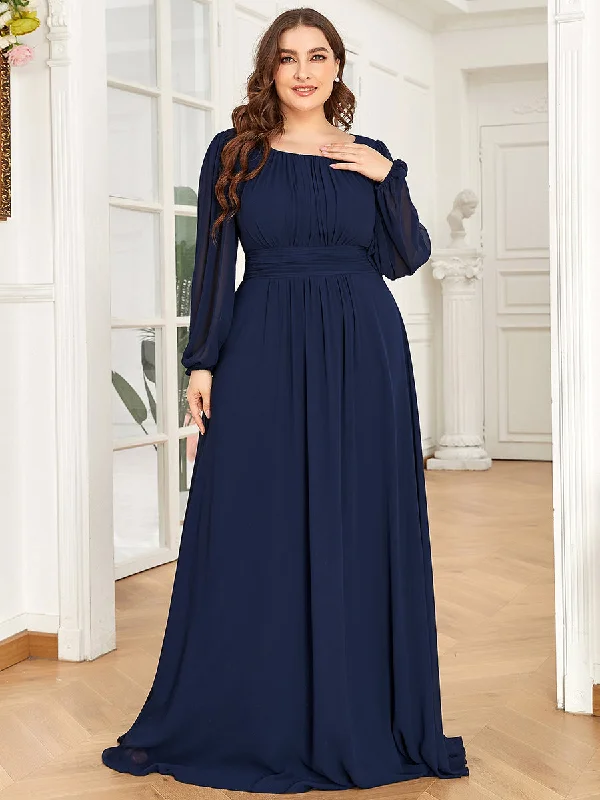 Plus Size Round Neck Wholesale Bridesmaid Dresses with Long Lantern Sleeves