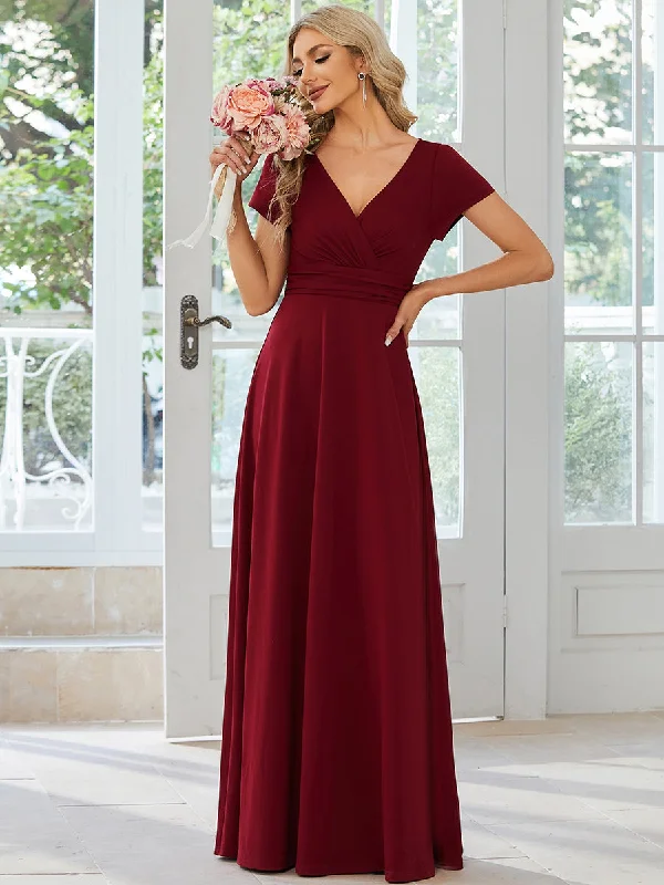 V Neck A Line Ruched Wholesale Bridesmaid Dresses