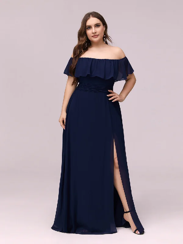 Women's Plus Size Ruffle Thigh Split Wholesale Bridesmaid Dresses